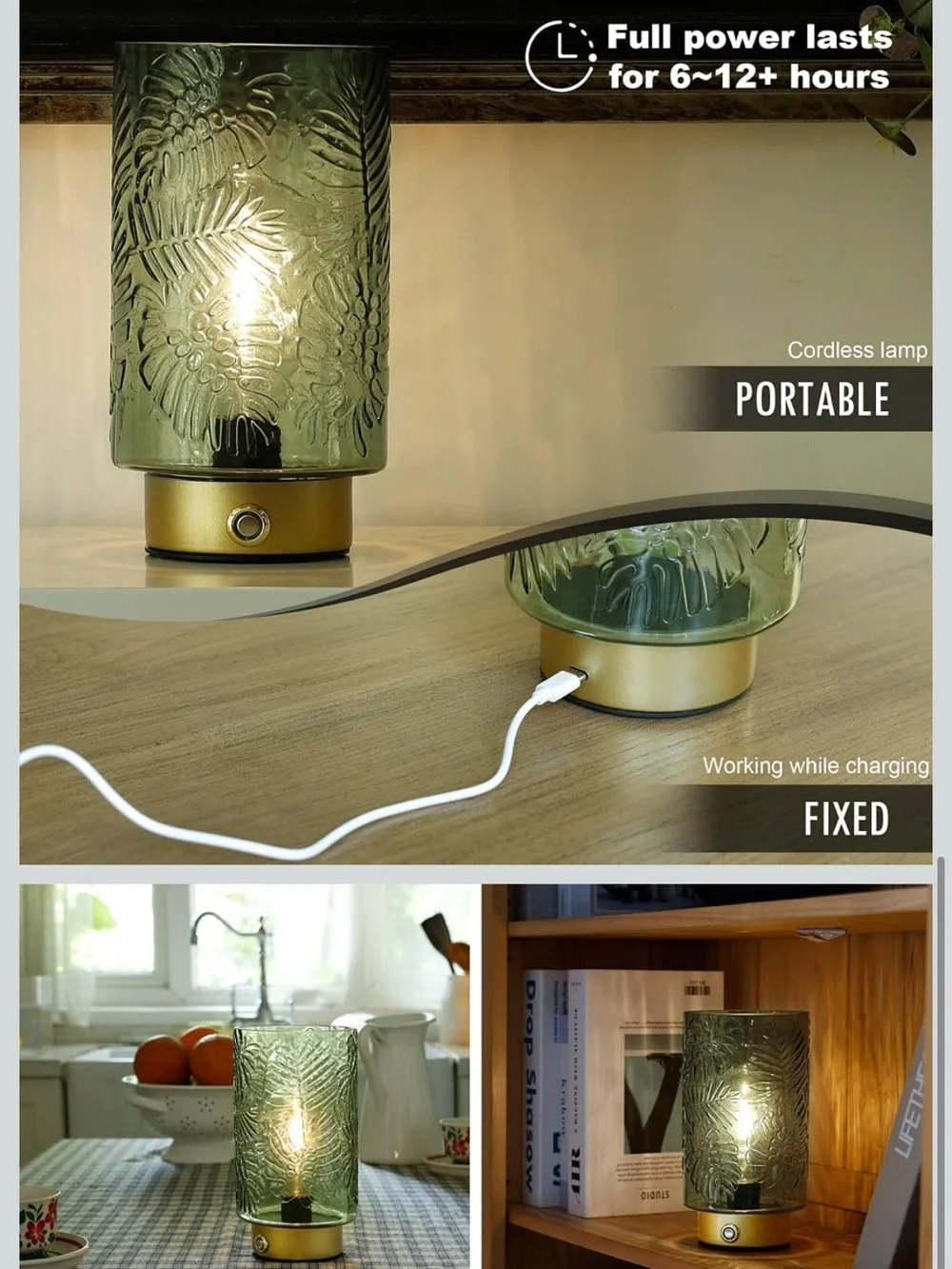 Decorative Green Glass Table Lamp with Gold Base - Home Accents